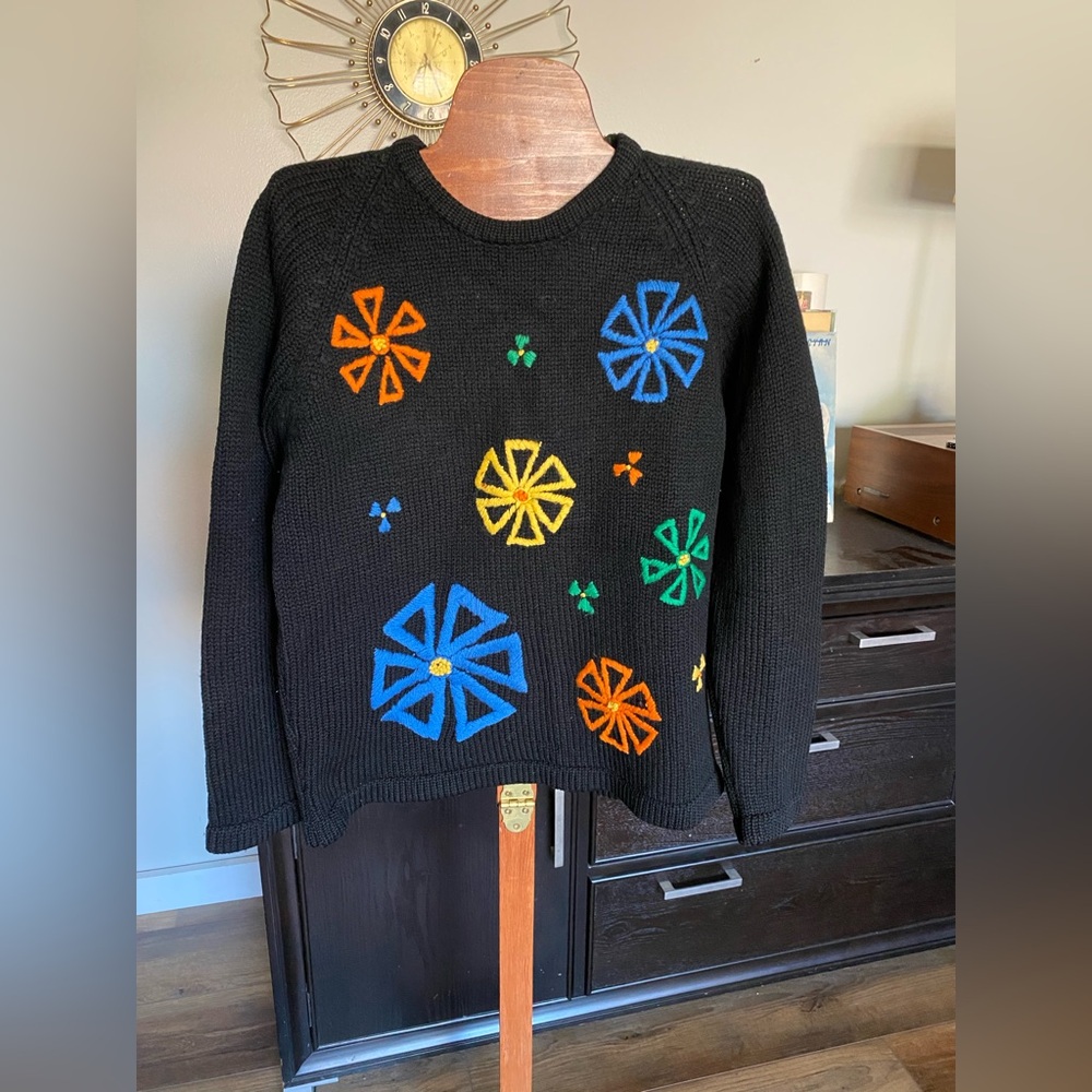 Vintage Wool Floral Sweater‎ - M